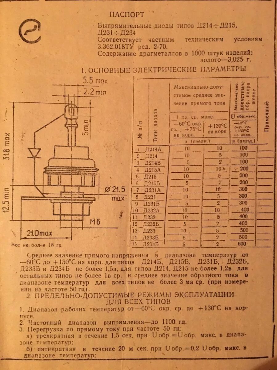 Диоды д231а драгметаллы. Диод д1010 характеристики технические. Д 214 диод характеристики. Диод д характеристики