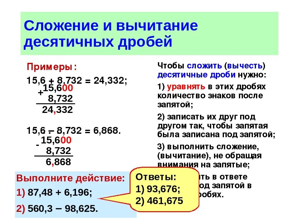 Презентация вычитание десятичных дробей. Сложение и вычитание десятичных дробей примеры. Алгоритм сложения десятичных дробей 6 класс. Правило сложения и вычитания десятичных дробей. Дроби 9 вычитание десятичных дробей.