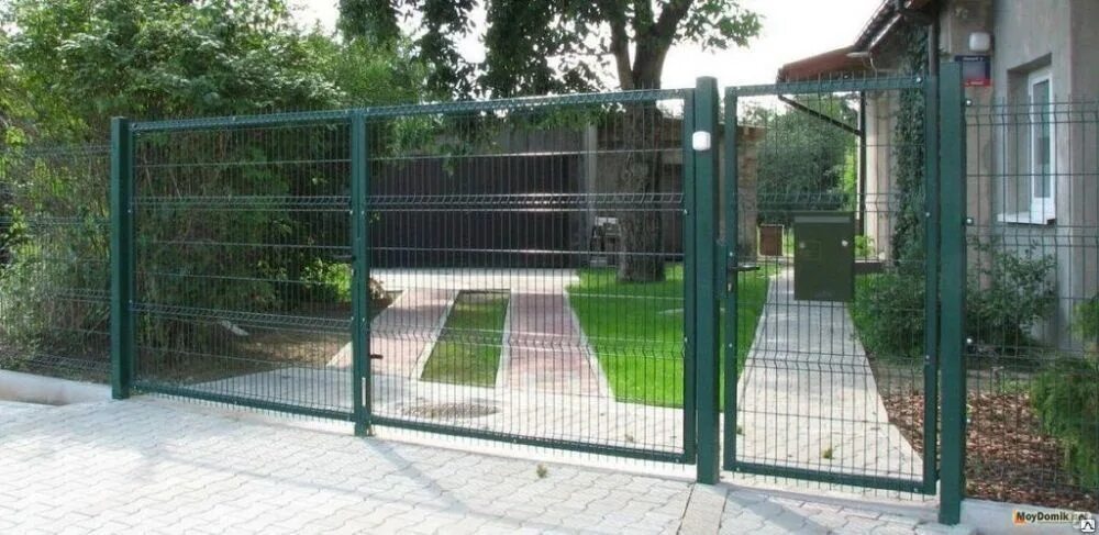 ворота распашные 3д. ворота распашные оптима-3d. 500. 5х2м. ворота со сварной сеткой 3d h 1,5м l 3,0м ral 6005.