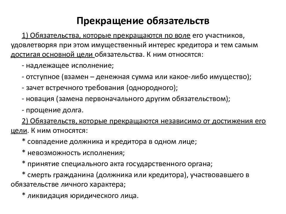 Встречные обязательства гк рф. Основания прекращения обязательств. Основания прекращения обязательств в гражданском праве. Прекращение обязательств схема. Основания прекращения обязательств в гражданском праве кратко.