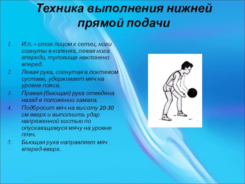 Подача снизу в волейболе техника выполнения. Техника подачи мяча снизу в волейболе. Прямая подача снизу в волейболе. Правила подачи мяча снизу. Волейбол подача мяча снизу