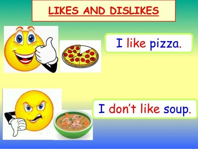 Включи i like. He likes Dislikes. Do you like pizza. I like/ he likes ... В картинках для младших школьников. I don't like pizza.