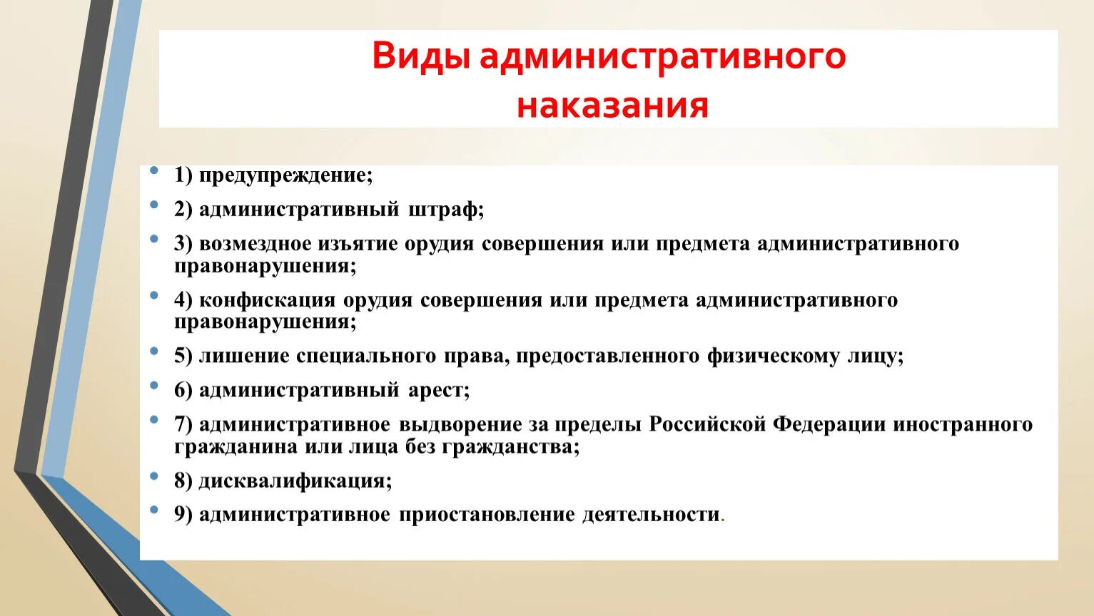 Возмездное изъятие орудия или предмета. Виды административных наказаний. Конфискация административное наказание. Виды административных наказаний изъятие. Административные наказания примеры.