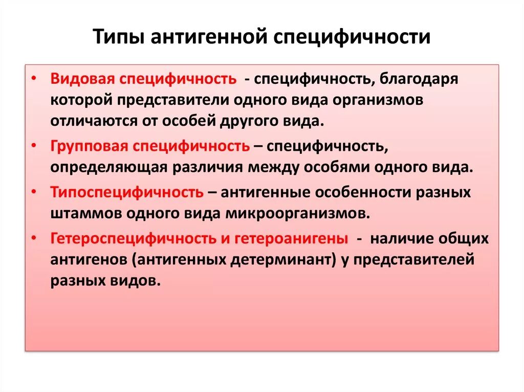 Специфичность значение. Типы антигенной специфичности. Виды специфичности антигенов. Видовая антигенной специфичности. Уровни специфичности антигенов.