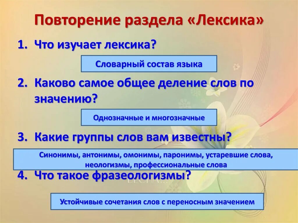 Повторение лексики. Что изучает лексика. Термины раздела лексика. Повторить термины раздела лексика. Лексика и фразеология.