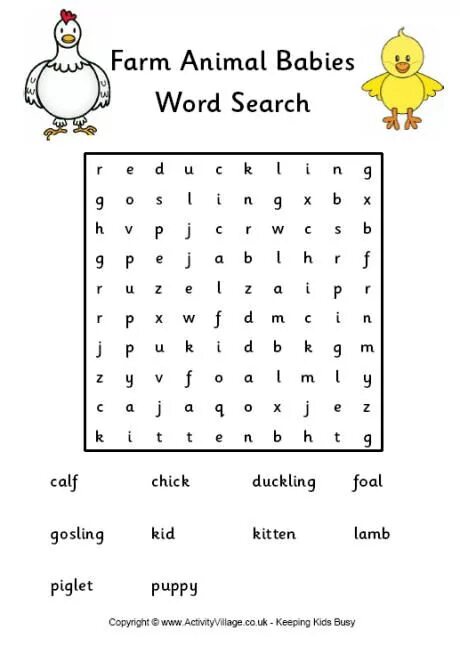 Animals wordsearch