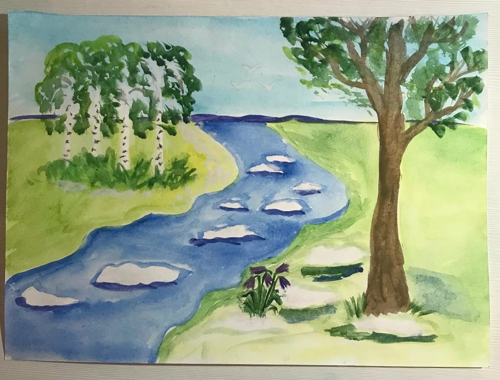 Весенний пейзаж 7 класс. Рисование весеннего пейзажа. Весенний пейзаж для детей легко. Весенний пейзаж рисунок. Весенний пейзаж рисунок для детей.