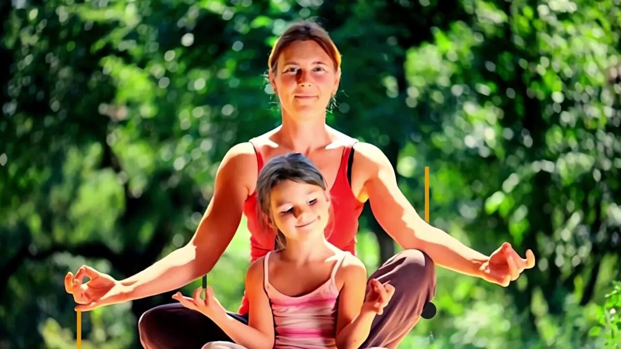 Детский фитнес. Родители и дети занимаются спортом. "Медитации для детей". Йога семья.