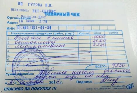 Документ без кассового чека