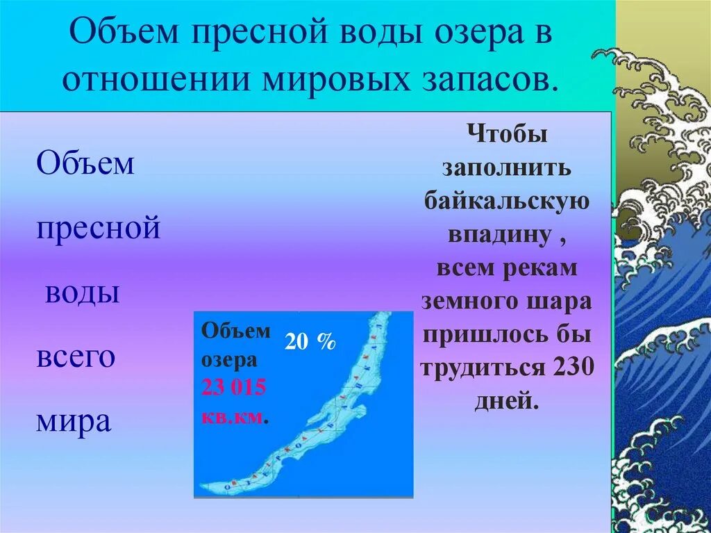 Объем пресной воды в Озерах. Озеро Байкал объем воды. Объем озера Байкал. Озера России по объему пресной воды. Озеро байкал крупнейшее по объему пресноводное