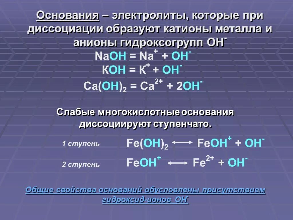 Электролитические свойства кислот. Основания это электролиты которые при диссоциации образуют. Диссоциация оснований. При диссоциации оснований образуются катионы. Электролиты катионы и анионы.