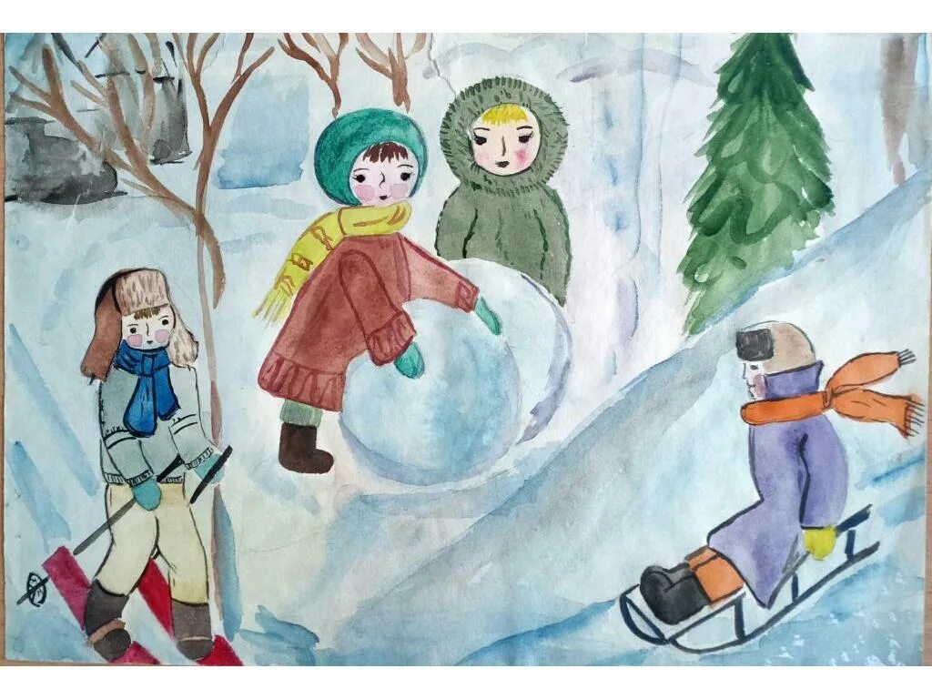 Нарисовать детей зимой легко. Зимние забавы рисунок. Рисование с детьми зимние забавы. Зимние забавы рисунок для детей. Зимние забавы творческие работы.