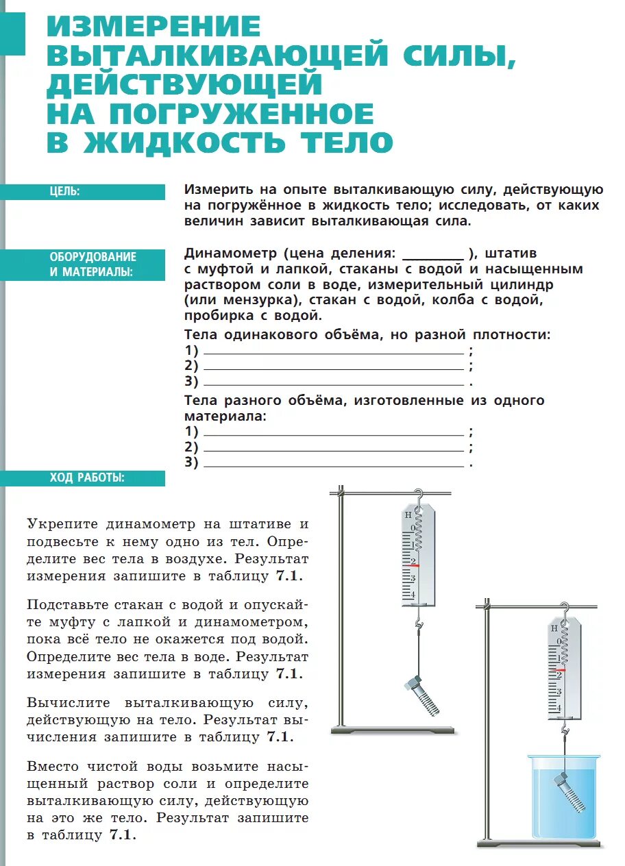 Лабораторная работа по физике архимедова сила. Лабораторная по физике 7 класс сила Архимеда. Измерение силы Архимеда лабораторная. Лабораторная работа по физике 7 класс измерение силы Архимеда. Измерение выталкивающей силы в погруженное.