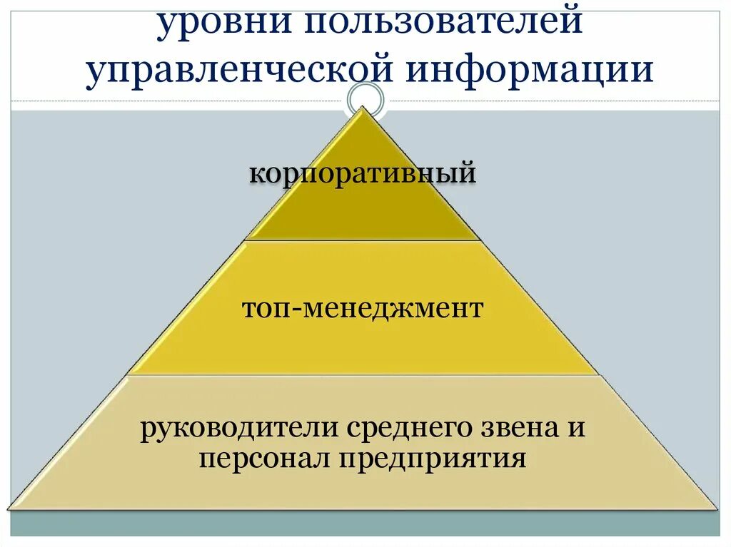 Управленческая информация в менеджменте. Уровни пользователей. Уровень пользователя ПК. Уровень топ менеджмента. Уровне user