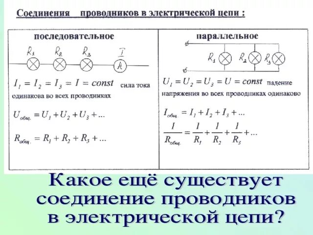 Параллельное соединение элементов электрической цепи. Способы соединения электрических проводников формула. Способы соединения электрических цепей. Способы соединения цепи.