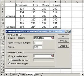 Однофакторный дисперсионный анализ в excel