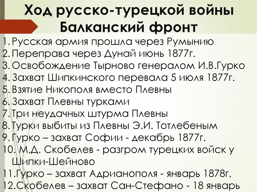 Назовите причины русско турецкой войны. Ход русско-турецкой войны 1877-1878. Ход военных событий русско турецкой войны 1877-1878.