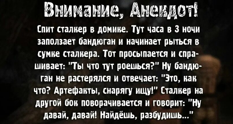 Анекдот появился в зоне черный сталкер. Анекдоты сталкер. Смешные анекдоты из сталкера. Шутки про сталкер. Приколы сталкер анекдоты.