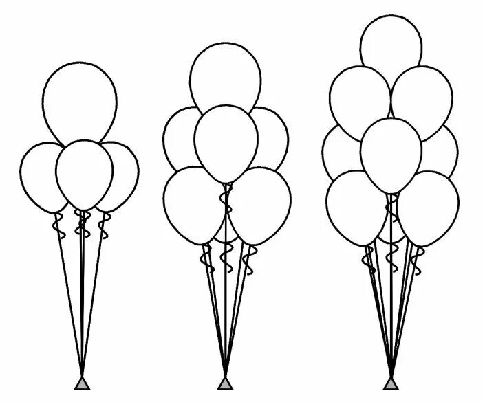 Пучки шаров. Связка воздушных шариков. Контур воздушных шаров. Шарики раскраска. Схемы фонтанов из воздушных шаров.
