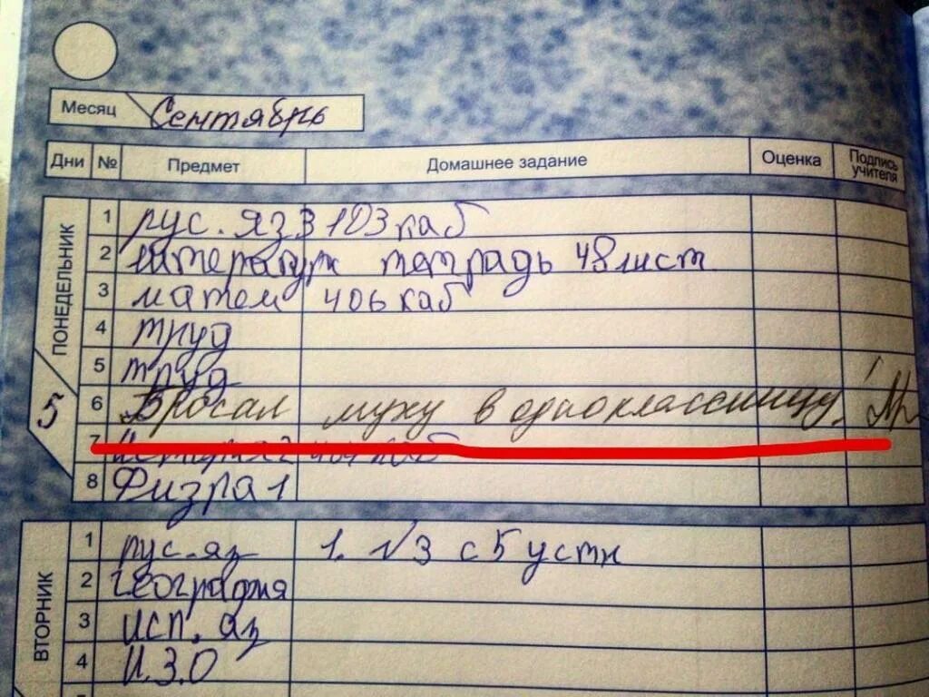 Предмет домашнее задание оценка