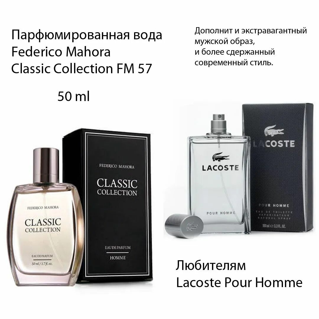 Fm collection. Федерико Махора духи мужские. Мужской Парфюм Федерико Махора 458. Духи Federico Mahora Classic collection homme fm52. Парфюм Федерико Махора каталог.