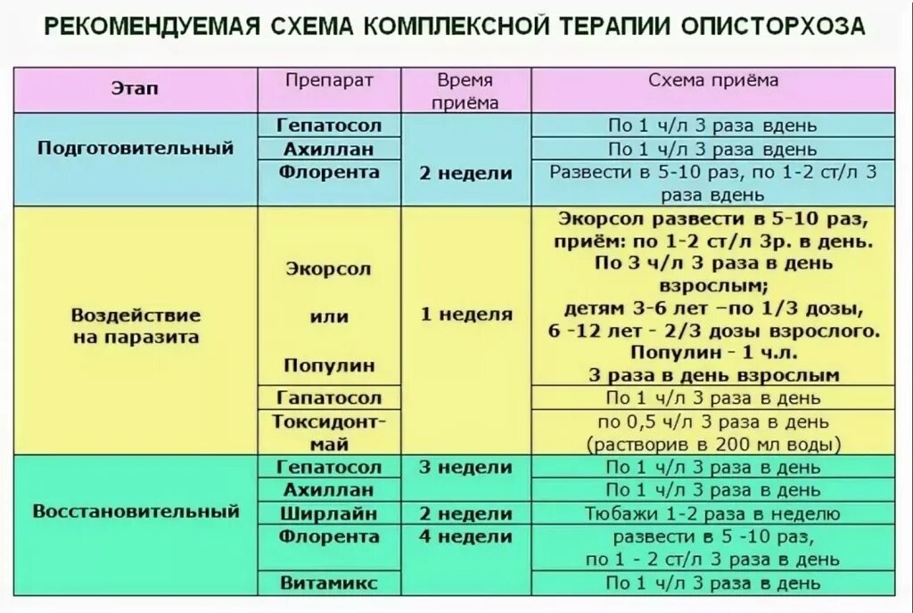 Сколько времени длится лечение. Схема лечения описторхоза таблетками. Схема травления описторхоза. Подготовка к лечению описторхоза схема. Лечение описторхоза у взрослых схема.