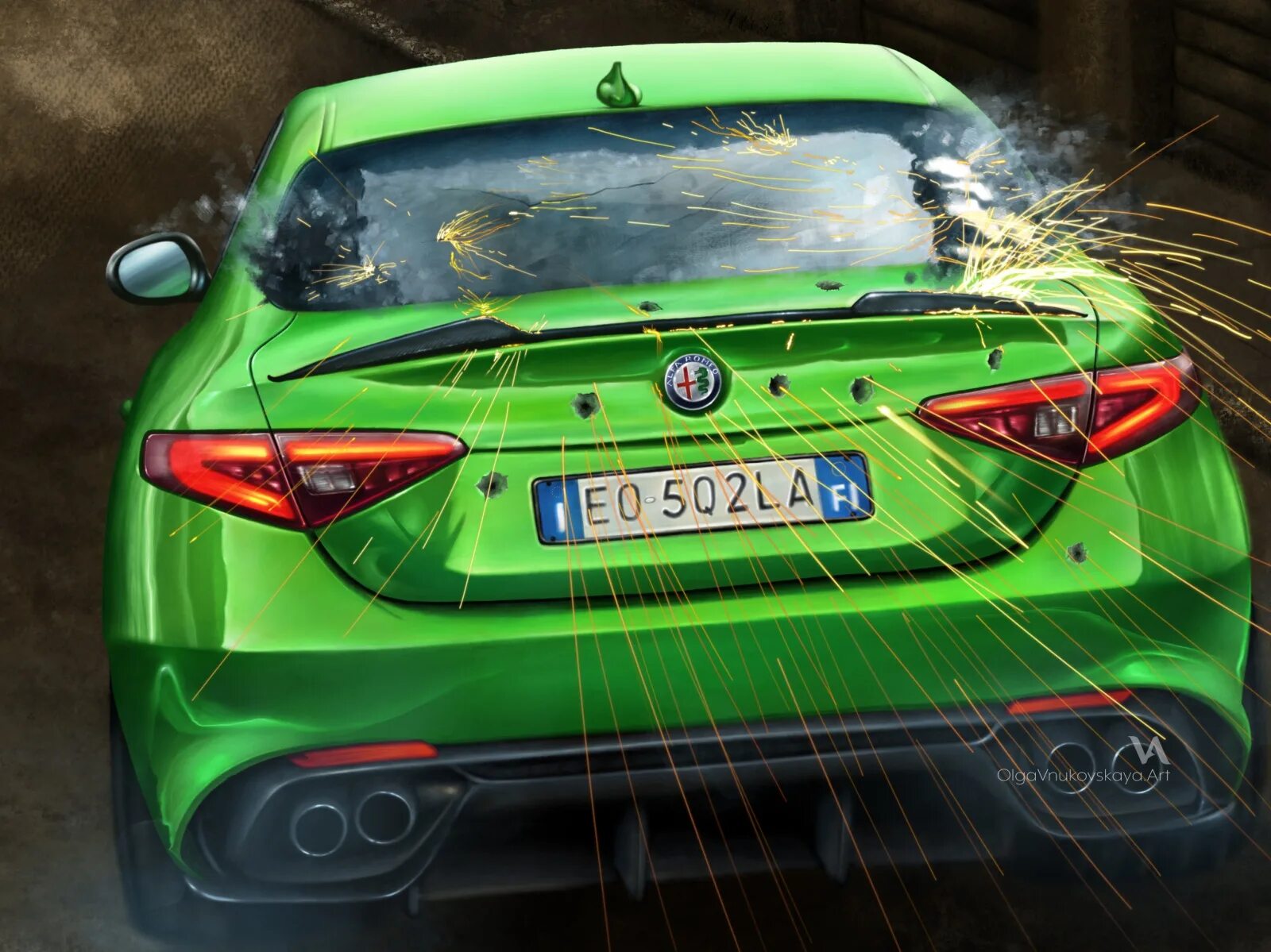 Alfa greener. 6 underground alfa romeo. alfa romeo giulia six underground. alfa romeo giulia neon green sports car in 6 underground (2019). alfa romeo giulia green wrap.