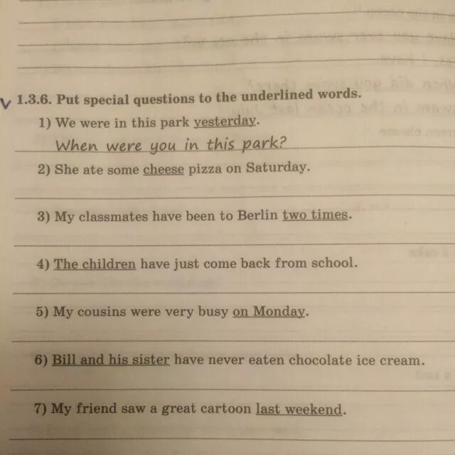 Underline the word in the text. Put Special questions to the underlined Words. Put questions to the underlined Words. Questions to the underlined Words. Put Special questions to the underlined Words 1.3.6.