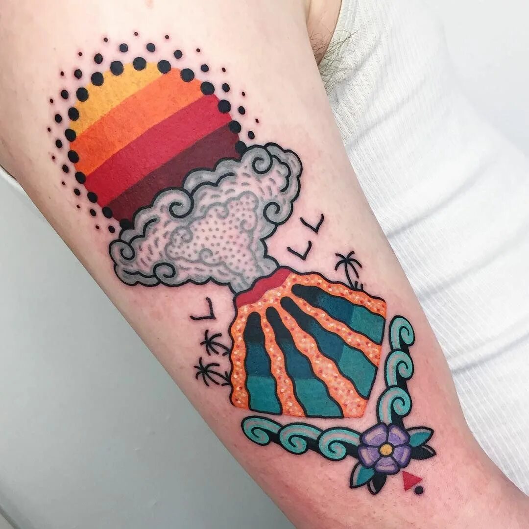 Тату еда. Тату рукав яркий. Mixed tattoo. Тату микс. Постмодернизм тату.