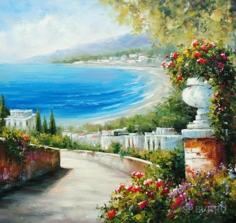 Пейзаж город море. Средиземноморский пейзаж ялта южный. бернардо хей средиземноморский пейзаж.
