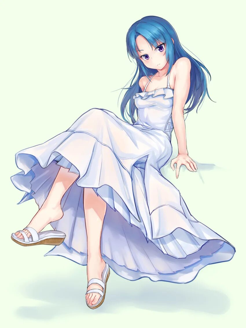 Manga girl in long Dress. Forced foot