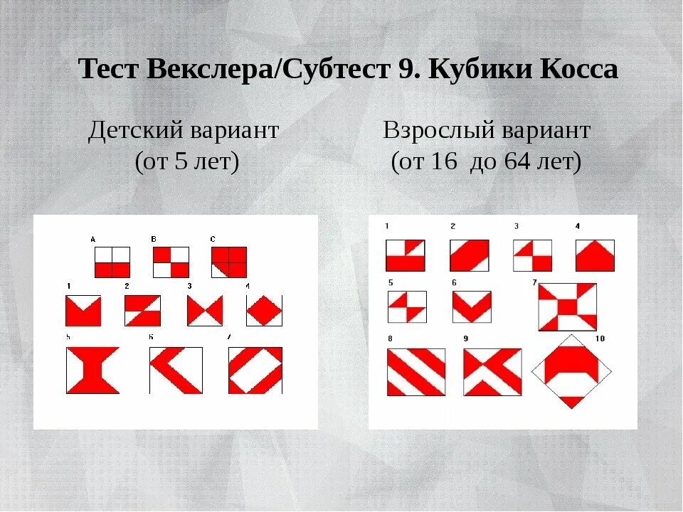 Теста векслера методика. Векслер детский вариант кубики Кооса. Субтест кубики Кооса методика Векслер. Стимульный материал теста Векслера для детей. Тест Векслера - детский вариант WISC.