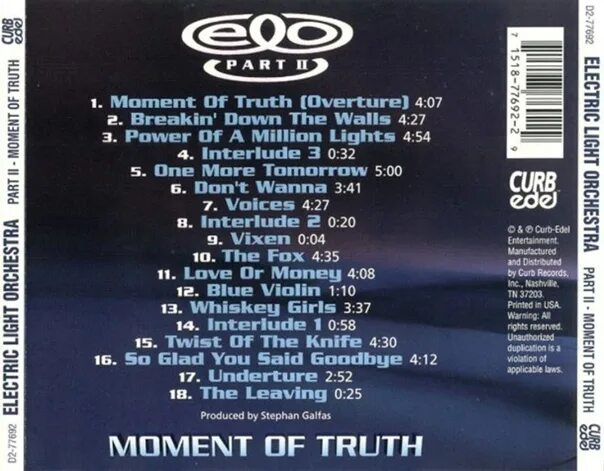 Electric light orchestra part two. Electric light orchestra part ii - moment of truth. electric light orchestra part two - elo part ii. cd truth.