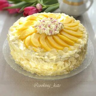 Торт с персиками и творожным кремом