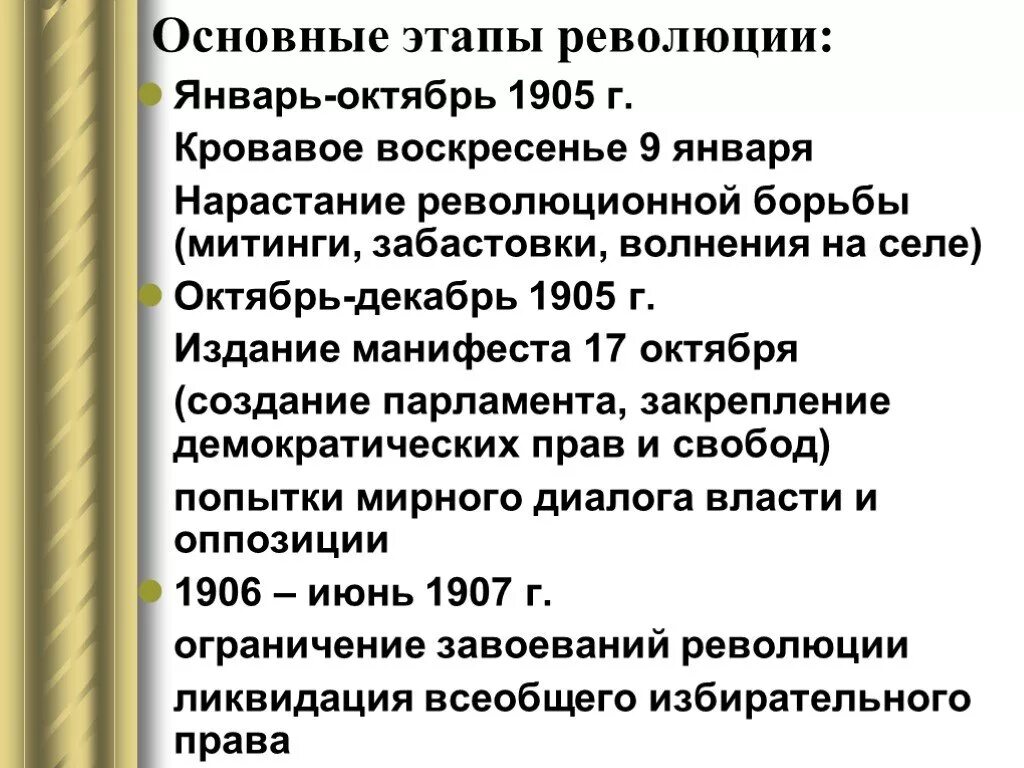 Основные этапы революции 1905 года