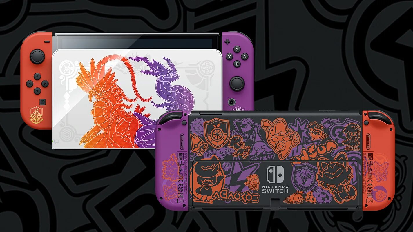 Игровая приставка Nintendo Switch OLED 64 ГБ, Splatoon 3 Edition. Nintendo Switch OLED Pokemon Scarlet / Violet Edition. Switch OLED Pokemon Edition. Pokemon Scarlet & Violet Edition.