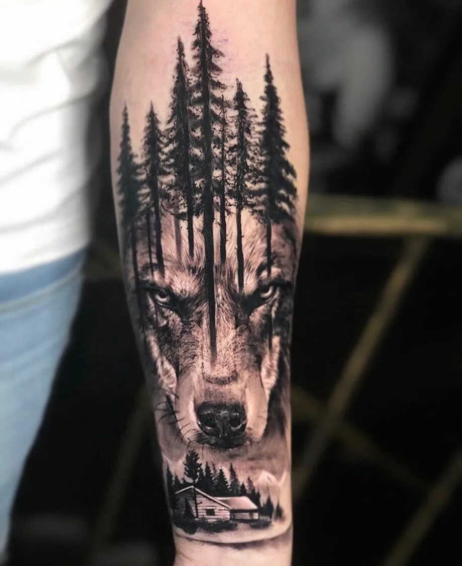 Тату волка на предплечье мужские. Тату волк в лесу. Тату волк на икре. Тату рукав волк в лесу. Тату волк в лесу на руке.