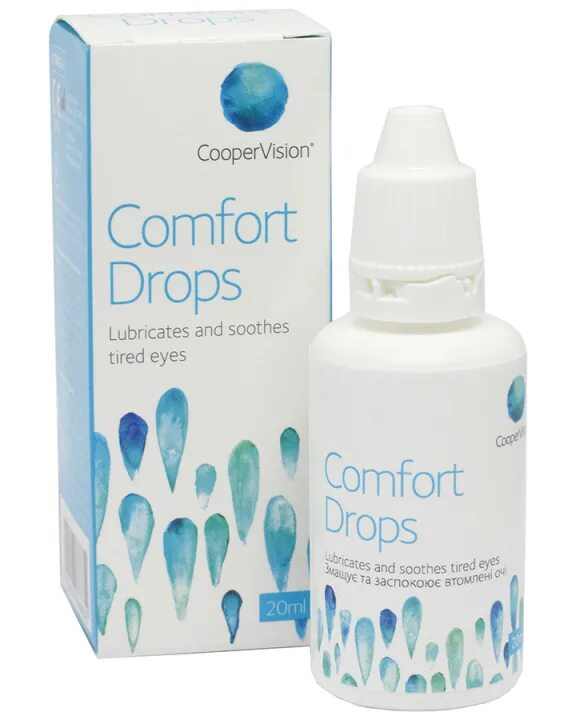 Капли комфорт дропс купить. COOPERVISION Comfort Drops 20 ml. Капли для линз Comfort Drops. Увлажняющие капли для глаз Comfort Drops. Комфорт Дропс раствор для линз.