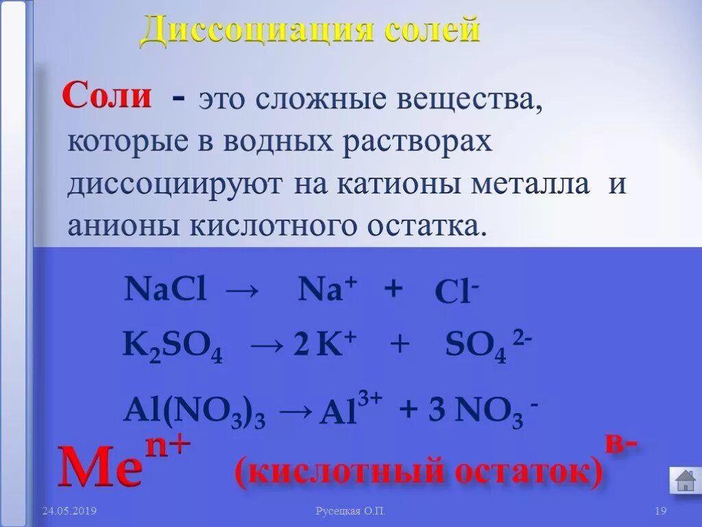 Анионы кислотного остатка образуются