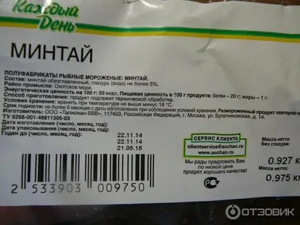 Сколько калорий в филе минтая