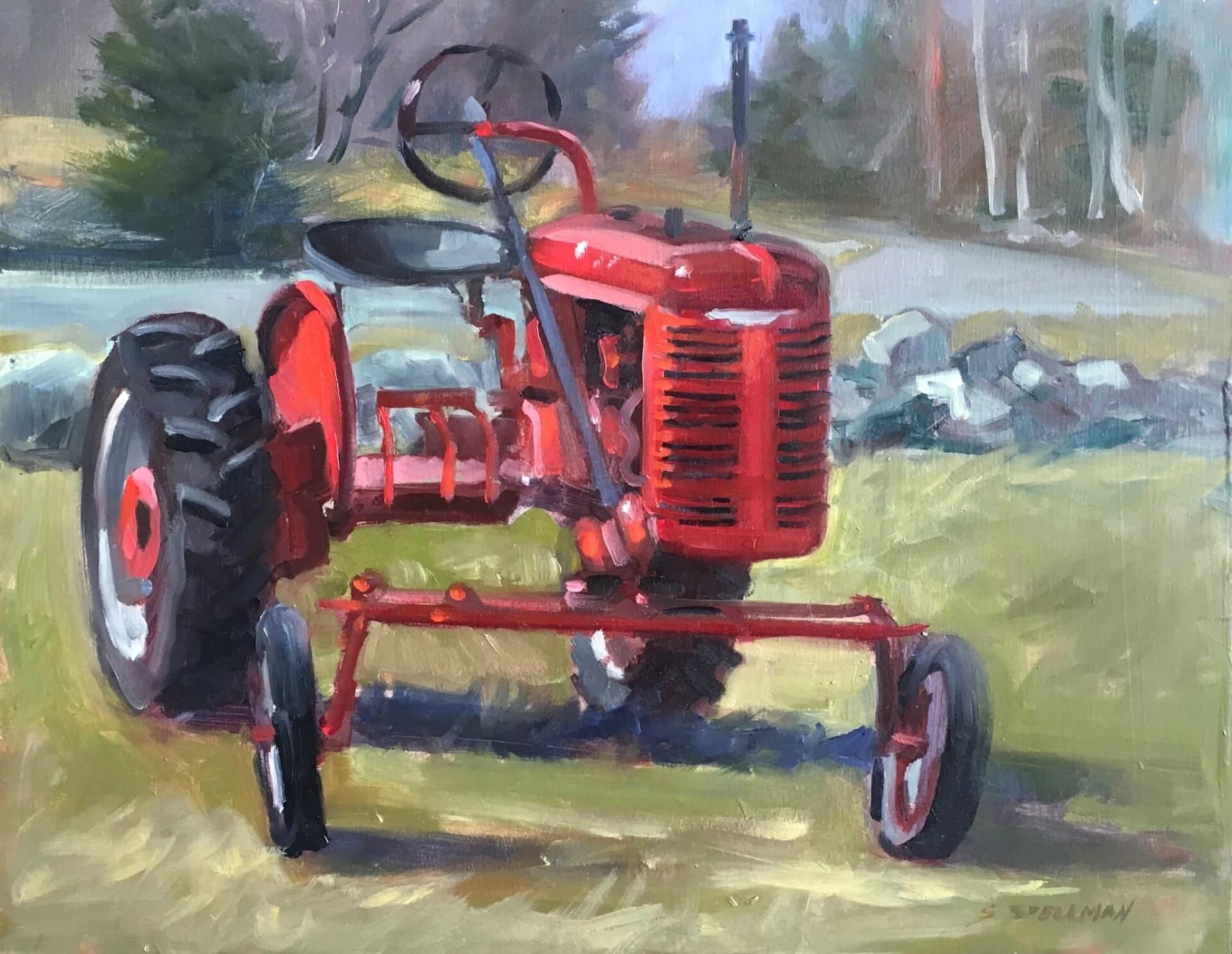 Полям красный трактор. Маккормик трактор. Трактор картина. Трактор живопись. Трактор арты.