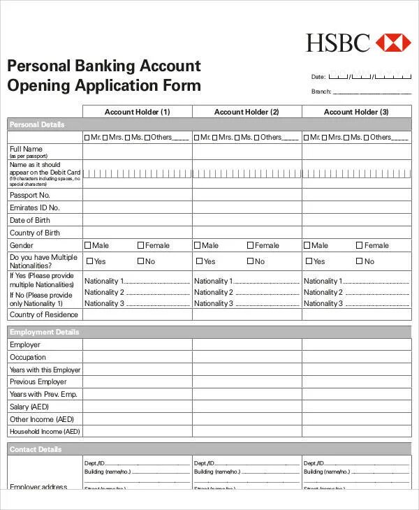 Opening a bank account. Sample application form. Application form for students. Application form account TBC Bank. Account Opening application form Грузия.