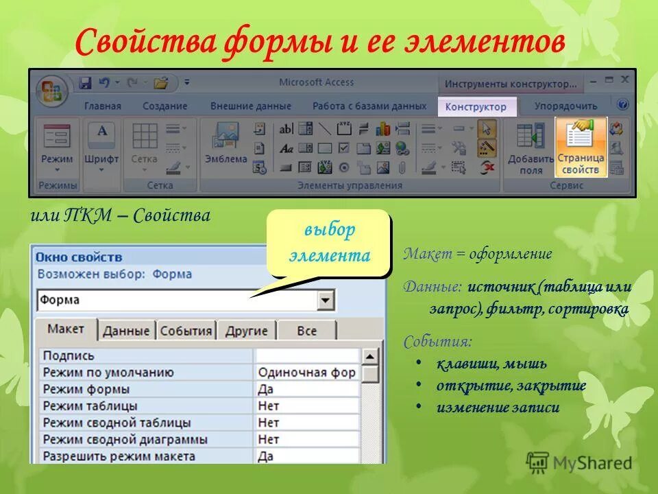 Свойства элемента управления. Элементы управления в access. Элементы управления в аксесс. Элементы управления формы в access. Свойства формы в access.