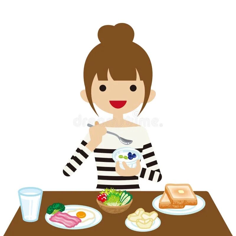 She breakfast at 7 o clock. Девочка завтракает для детей. Я завтракаю утром. Завтракать рисунок. Нарисованная девушка завтракает.