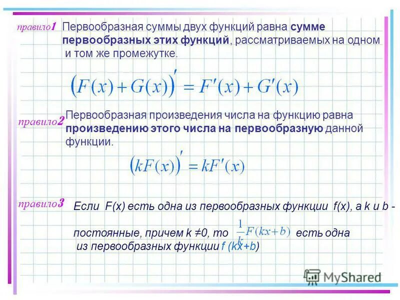 Найти первообразную функции у 7. Найти первообразную функции у 7