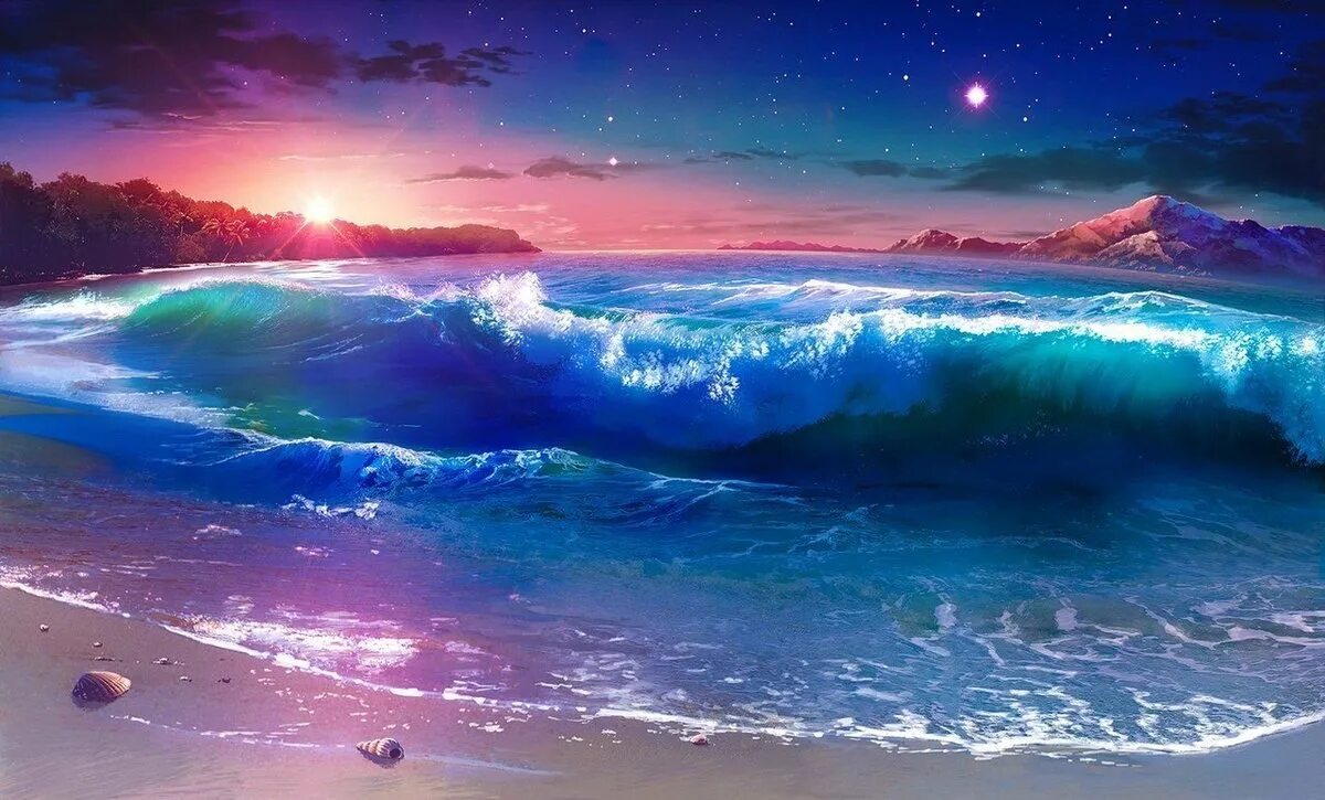 Волшебное пестрое море. Красивые морские пейзажи. море фэнтези. волшебное море. океан арт.