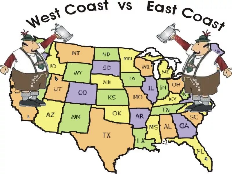 East Coast West Coast. East vs West Coast. West Coast vs East Coast. East Coast West Coast на карте
