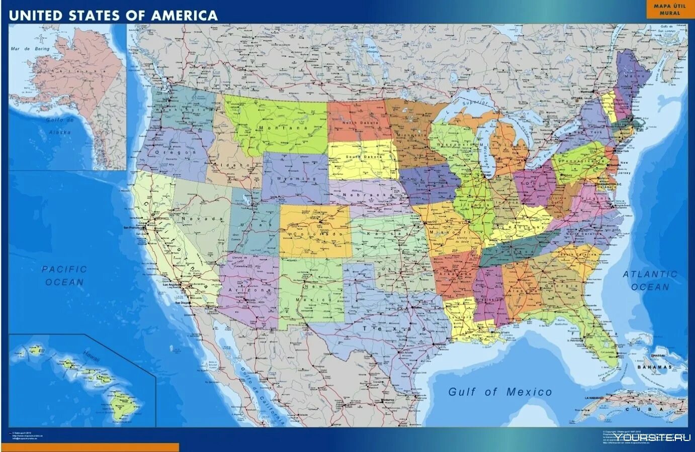 Карта Америки со Штатами. Политическая карта Штатов США. Политико административная карта США.