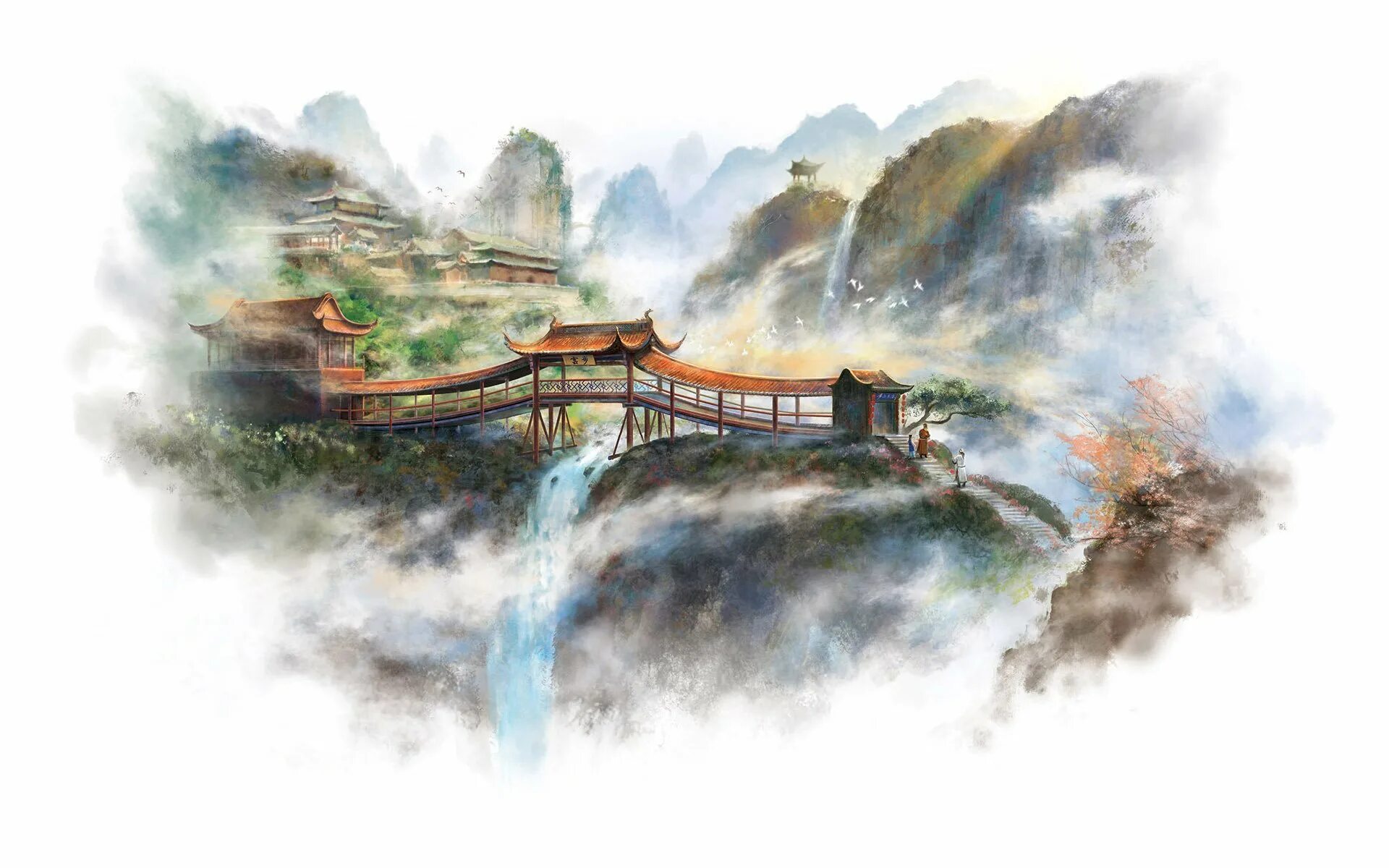 Китайские горы рисунок. Горы Хуаншань Китай акварель. Китайская живопись Шань шуй китайские художники горы. Пейзаж в японском стиле. Японская живопись акварелью.