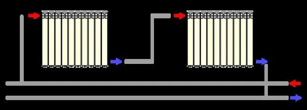 Включи батарею 2. Схема подключения 2 батарей отопления. Параллельное соединение двух радиаторов отопления. Как соединить 2 батареи отопления. Соединение двух радиаторов отопления последовательно.